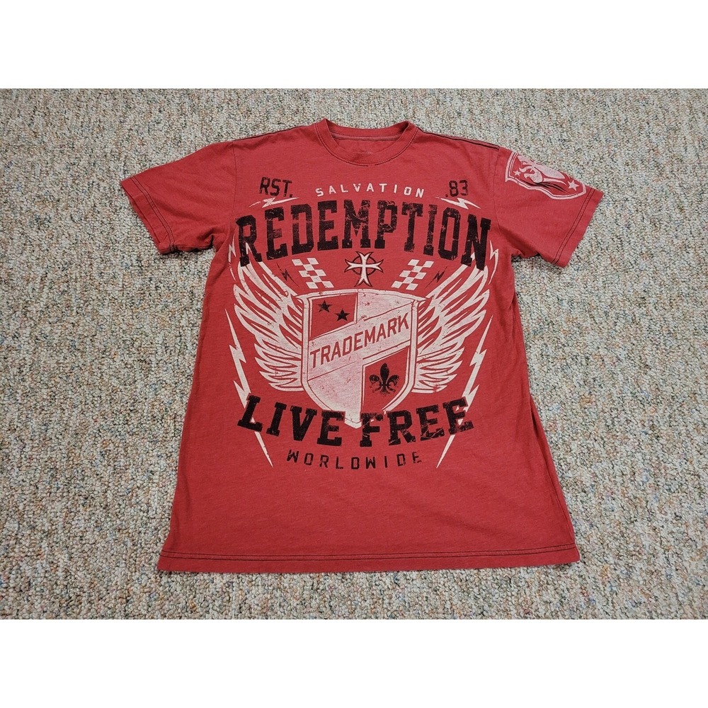 Raw State Redemption Shirt Mens Medium Red Graphic Wing Biker Moto Tee